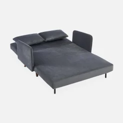 Divano letto in velluto con gambe in legno, 2 posti