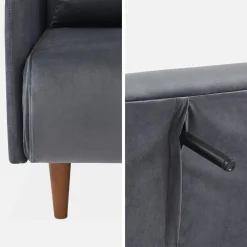 Divano letto in velluto con gambe in legno, 2 posti