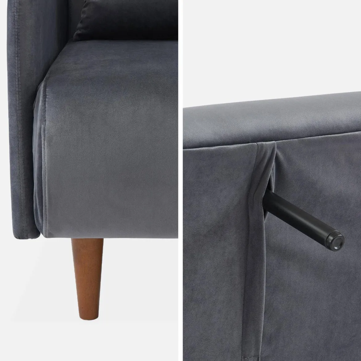 Divano letto in velluto con gambe in legno, 2 posti