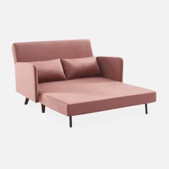 Divano letto in velluto con gambe in legno, 2 posti