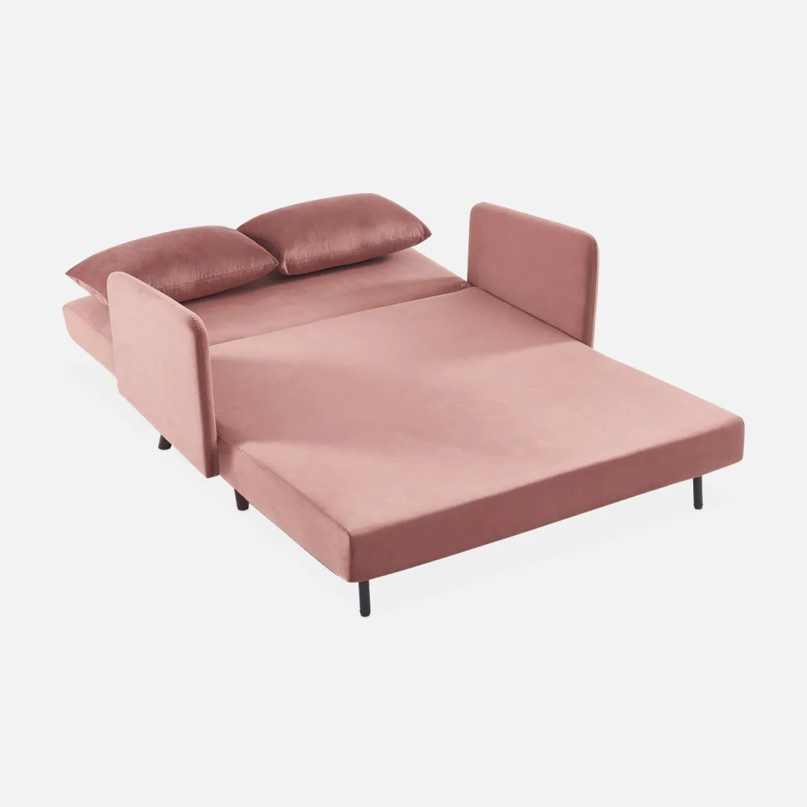 Divano letto in velluto con gambe in legno, 2 posti
