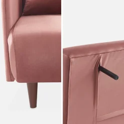 Divano letto in velluto con gambe in legno, 2 posti