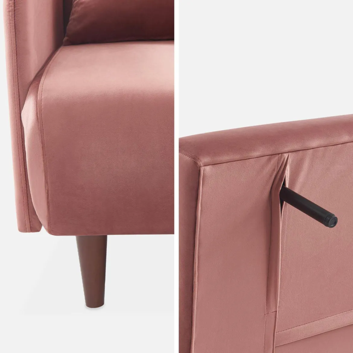 Divano letto in velluto con gambe in legno, 2 posti