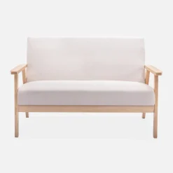 Divano stile scandinavo in legno e tessuto, 2 posti