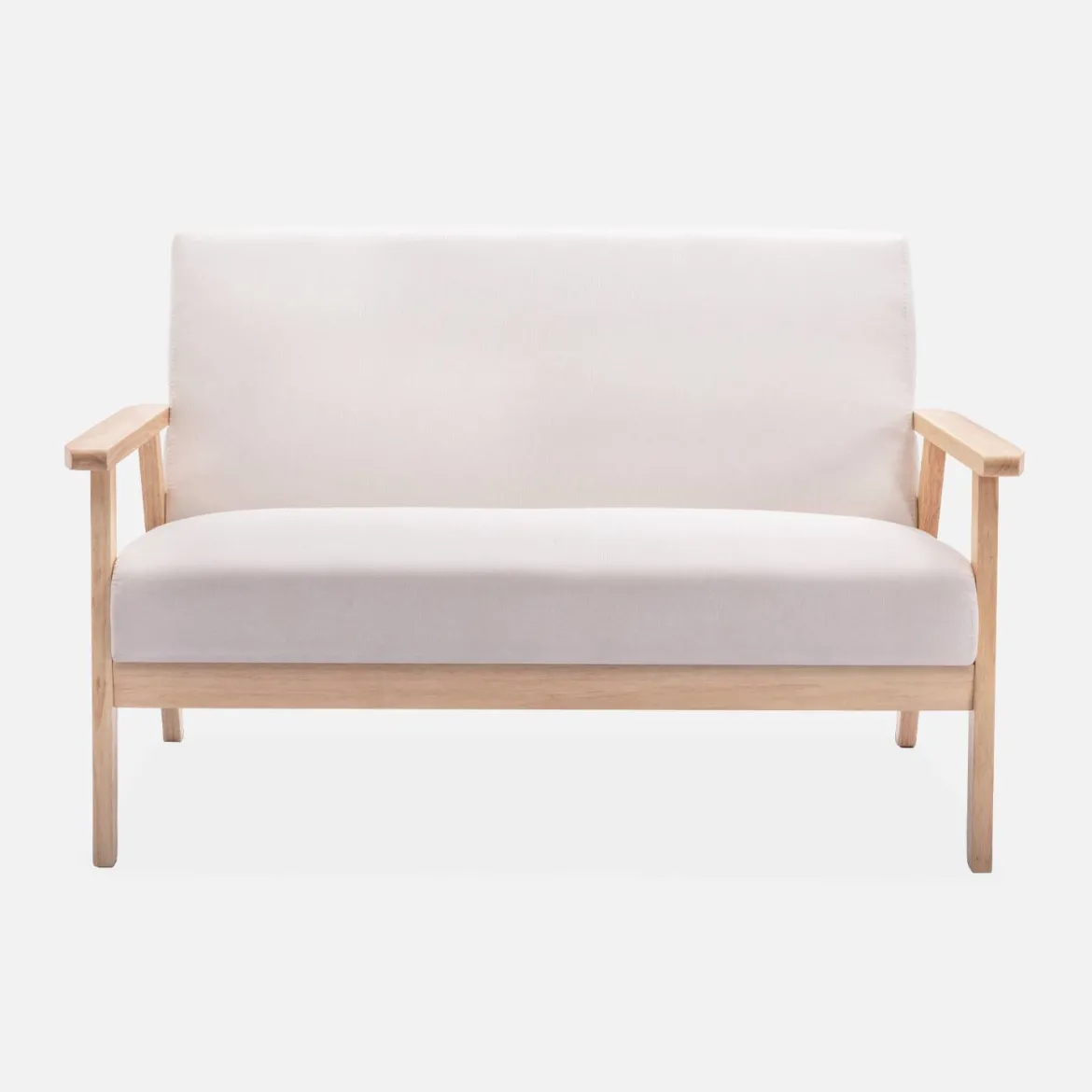 Divano stile scandinavo in legno e tessuto, 2 posti