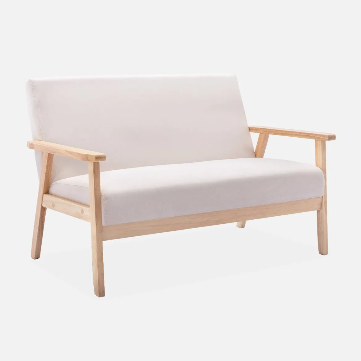 Divano stile scandinavo in legno e tessuto, 2 posti