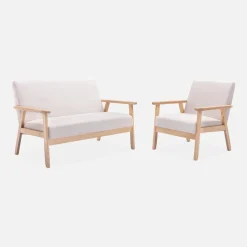 Divano stile scandinavo in legno e tessuto, 2 posti