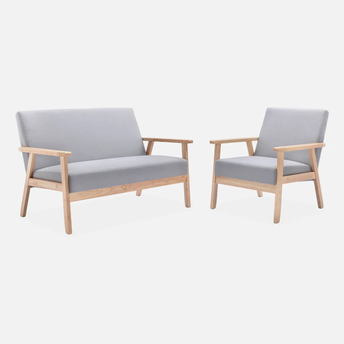 Divano stile scandinavo in legno e tessuto, 2 posti