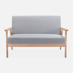 Divano stile scandinavo in legno e tessuto, 2 posti