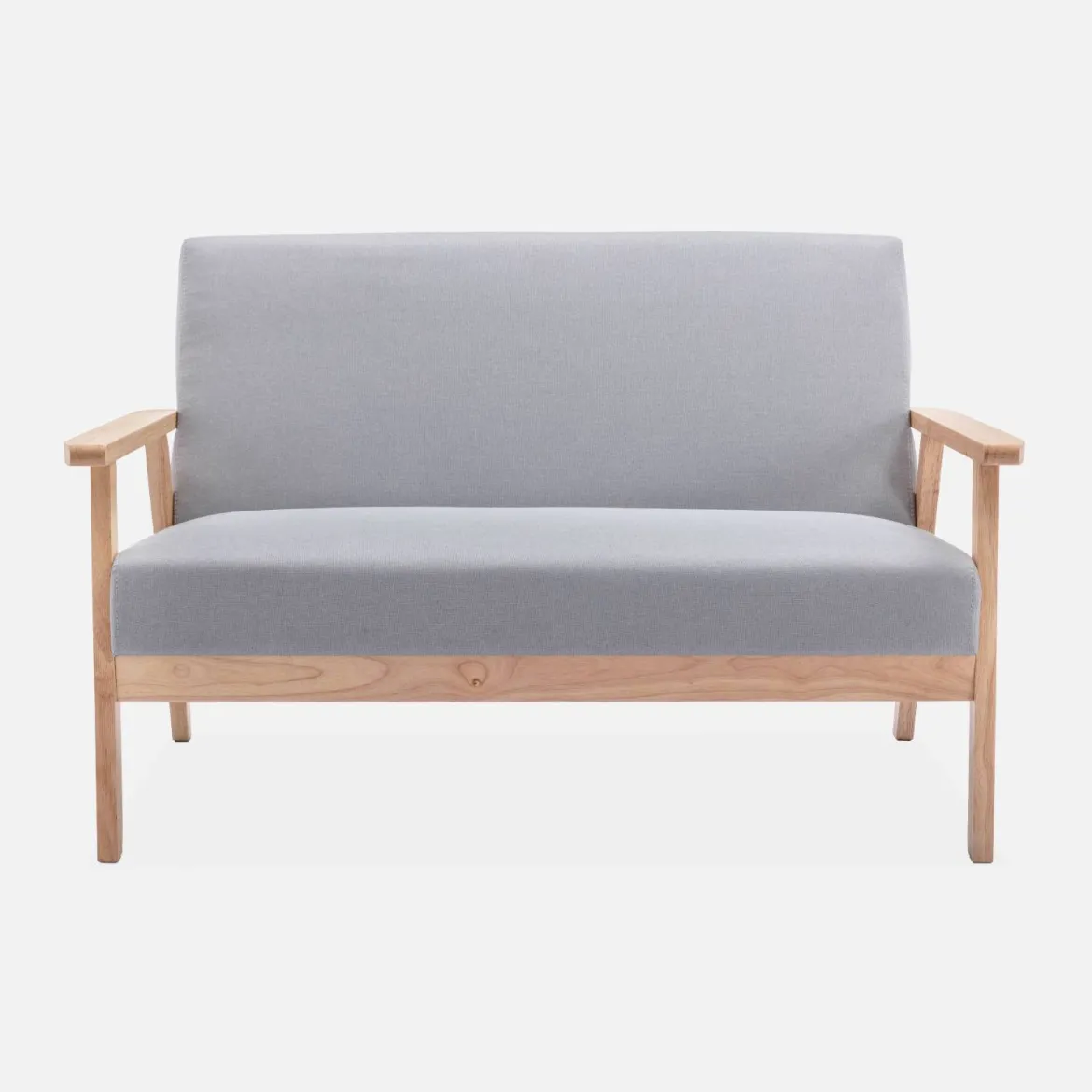 Divano stile scandinavo in legno e tessuto, 2 posti