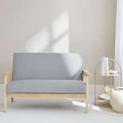 Divano stile scandinavo in legno e tessuto, 2 posti