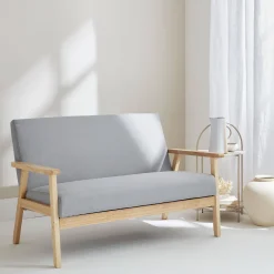 Divano stile scandinavo in legno e tessuto, 2 posti