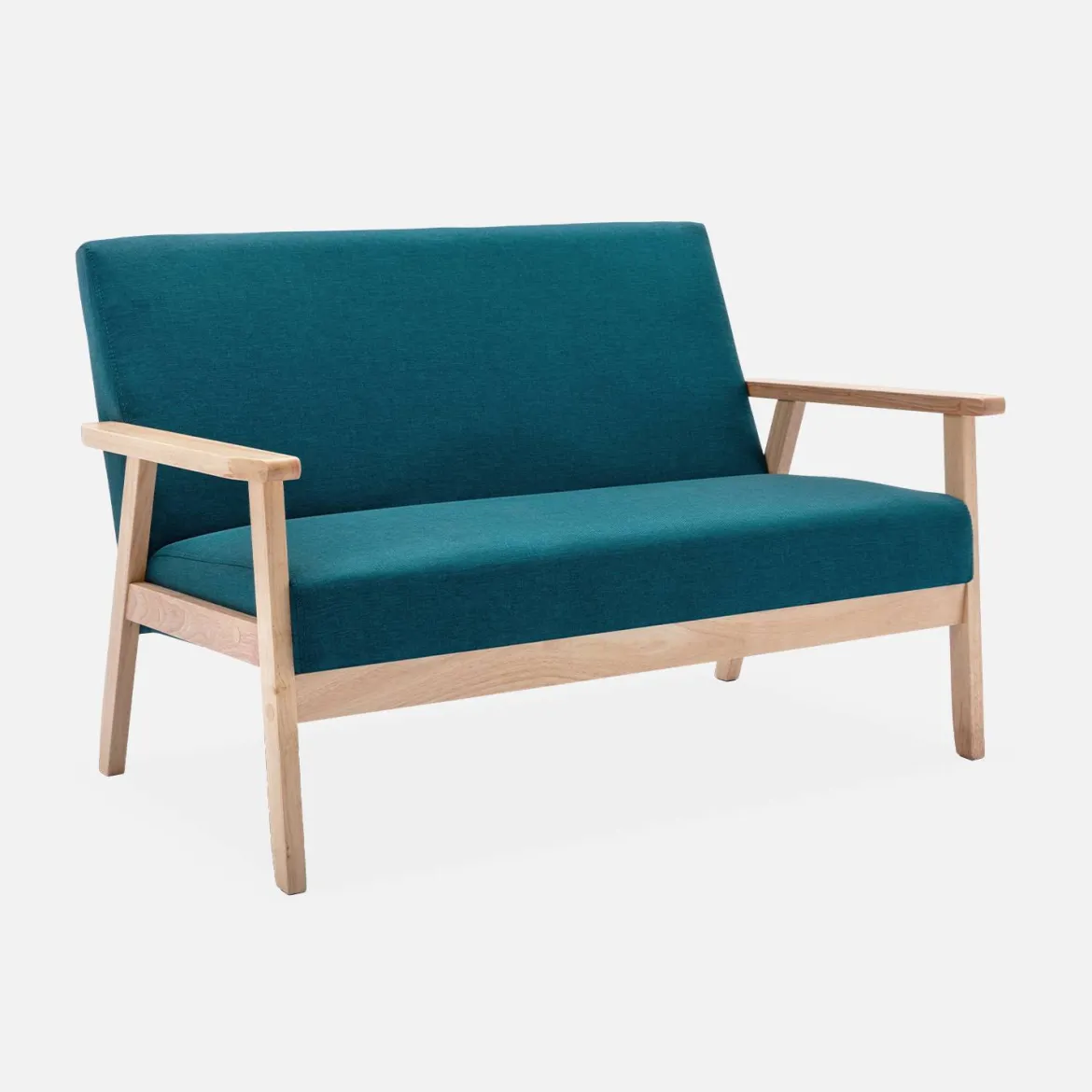 Divano stile scandinavo in legno e tessuto, 2 posti