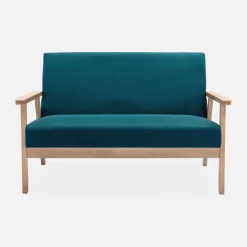 Divano stile scandinavo in legno e tessuto, 2 posti