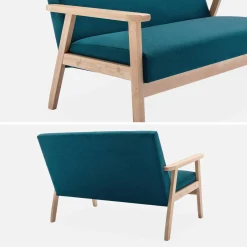 Divano stile scandinavo in legno e tessuto, 2 posti