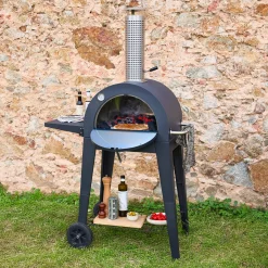 Forno per pizza da esterno a carbonella con ruote