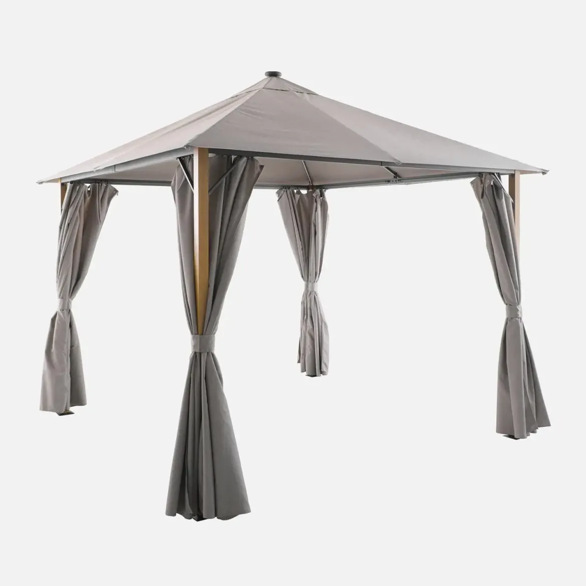 Gazebo da giardino 3x3m in alluminio effetto legno con tende e LED