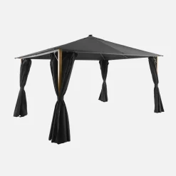 Gazebo da giardino 3x4m in alluminio effetto legno con tende e LED
