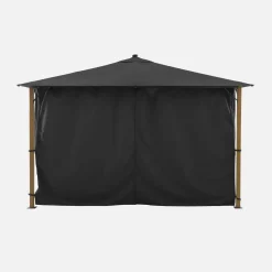 Gazebo da giardino 3x4m in alluminio effetto legno con tende e LED