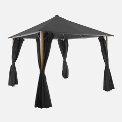 Gazebo da giardino 3x3m in alluminio effetto legno con tende e LED