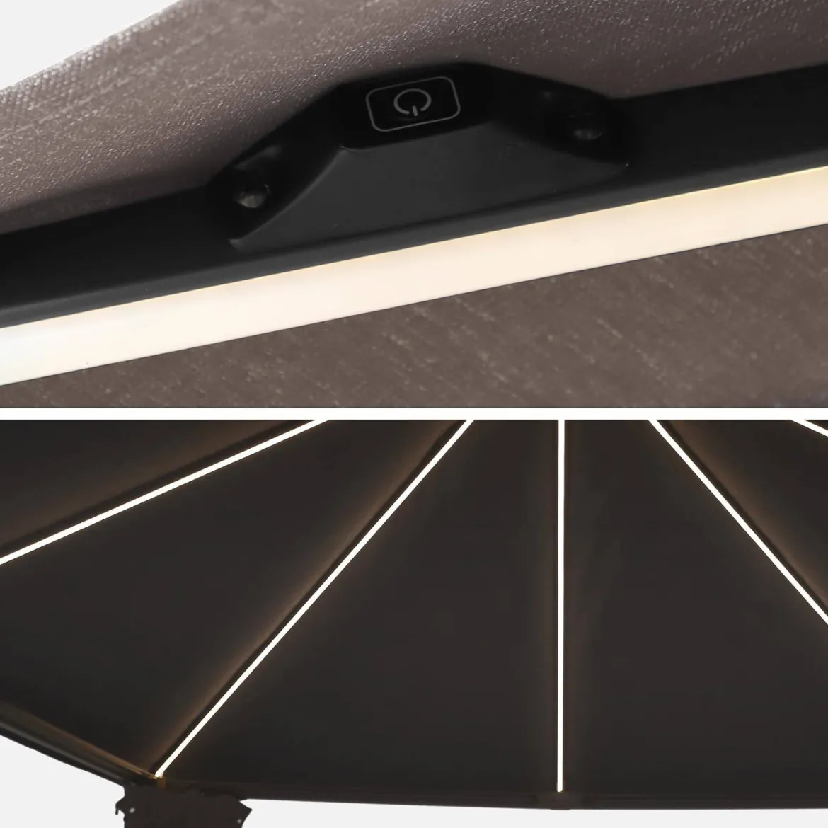 Gazebo da giardino 3x4m in alluminio effetto legno con tende e LED