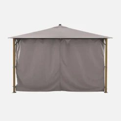 Gazebo da giardino 3x4m in alluminio effetto legno con tende e LED