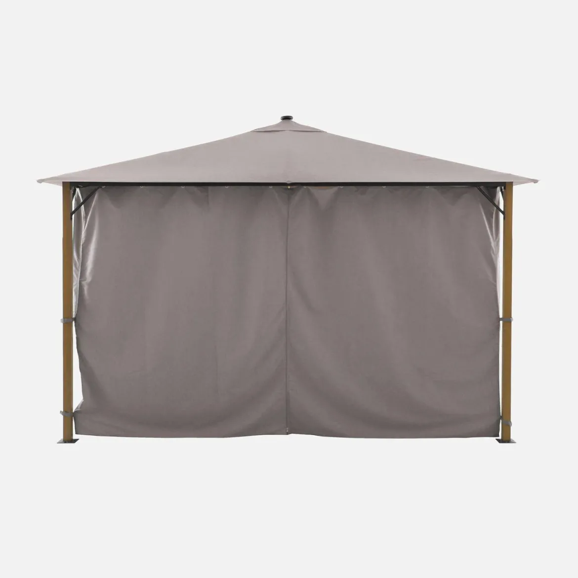 Gazebo da giardino 3x4m in alluminio effetto legno con tende e LED