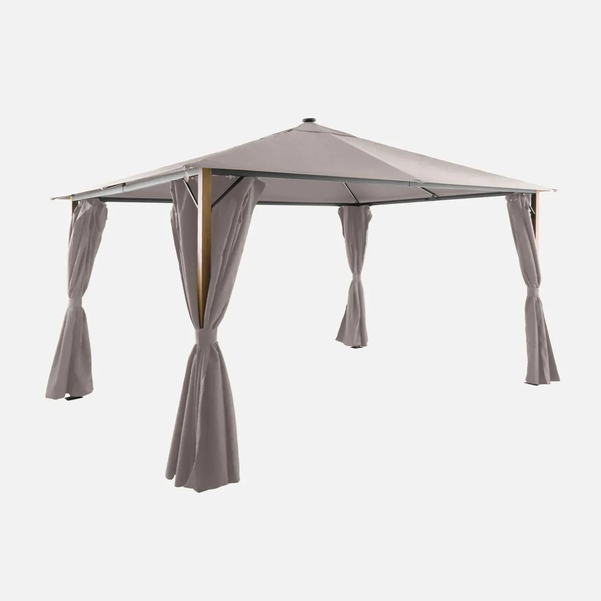 Gazebo da giardino 3x4m in alluminio effetto legno con tende e LED