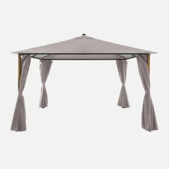 Gazebo da giardino 3x4m in alluminio effetto legno con tende e LED