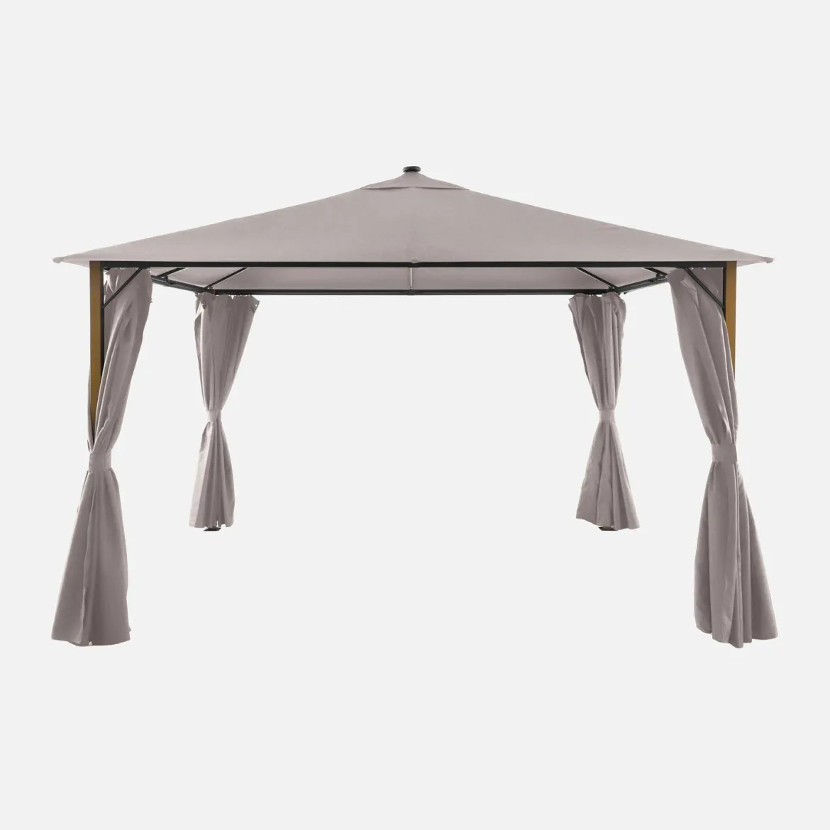 Gazebo da giardino 3x4m in alluminio effetto legno con tende e LED