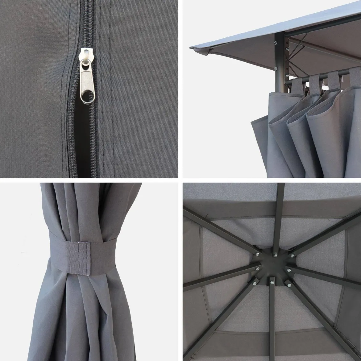 Gazebo da giardino 3x3m struttura in alluminio con tende scorrevoli