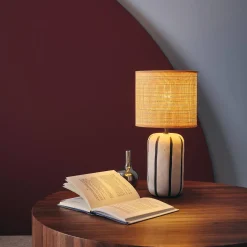 Lampada da tavolo in ceramica per interni con effetto rattan, 41cm