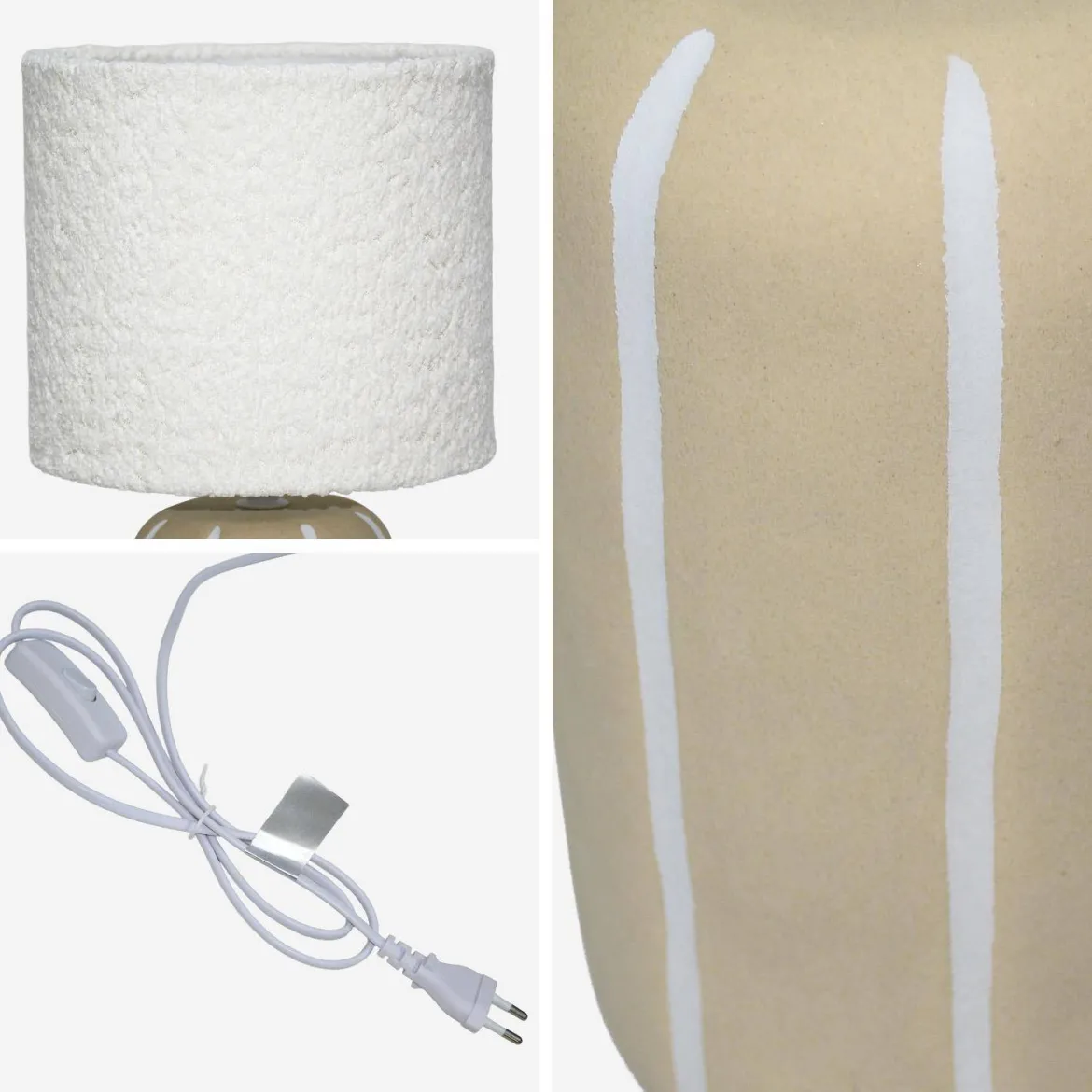 Lampada da tavolo interna in ceramica con paralume bouclé, 41cm