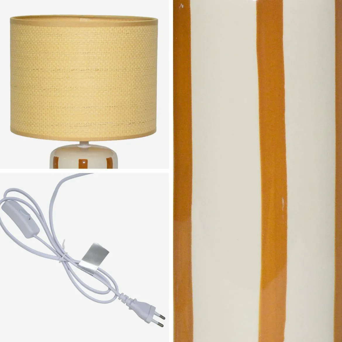 Lampada da tavolo in ceramica per interni con effetto rattan, 44cm