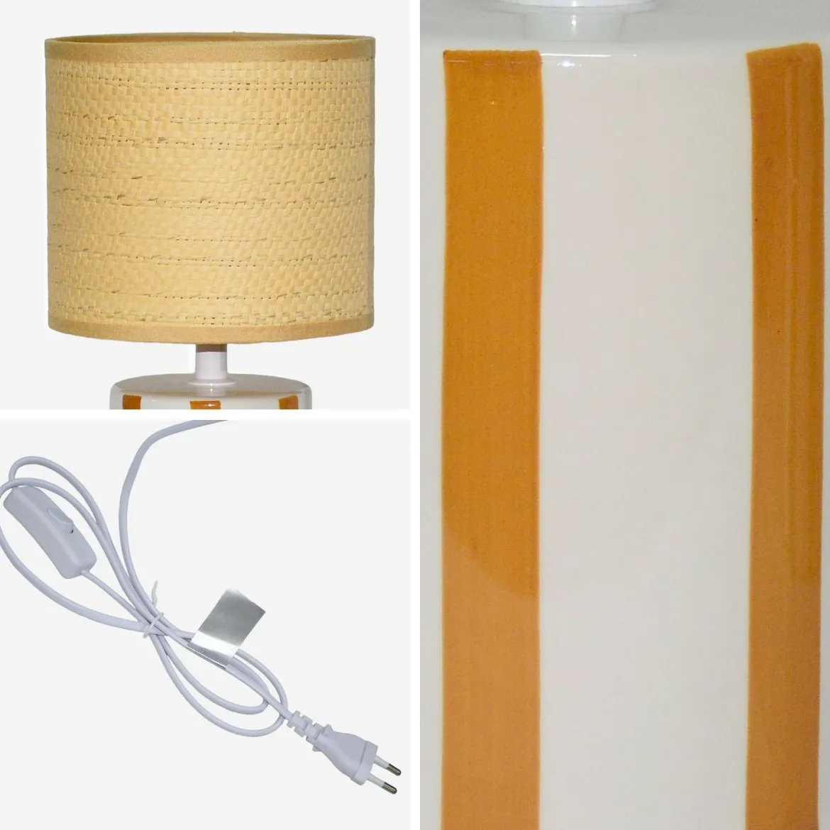 Lampada da tavolo interno ceramica paralume effetto rattan, 28cm