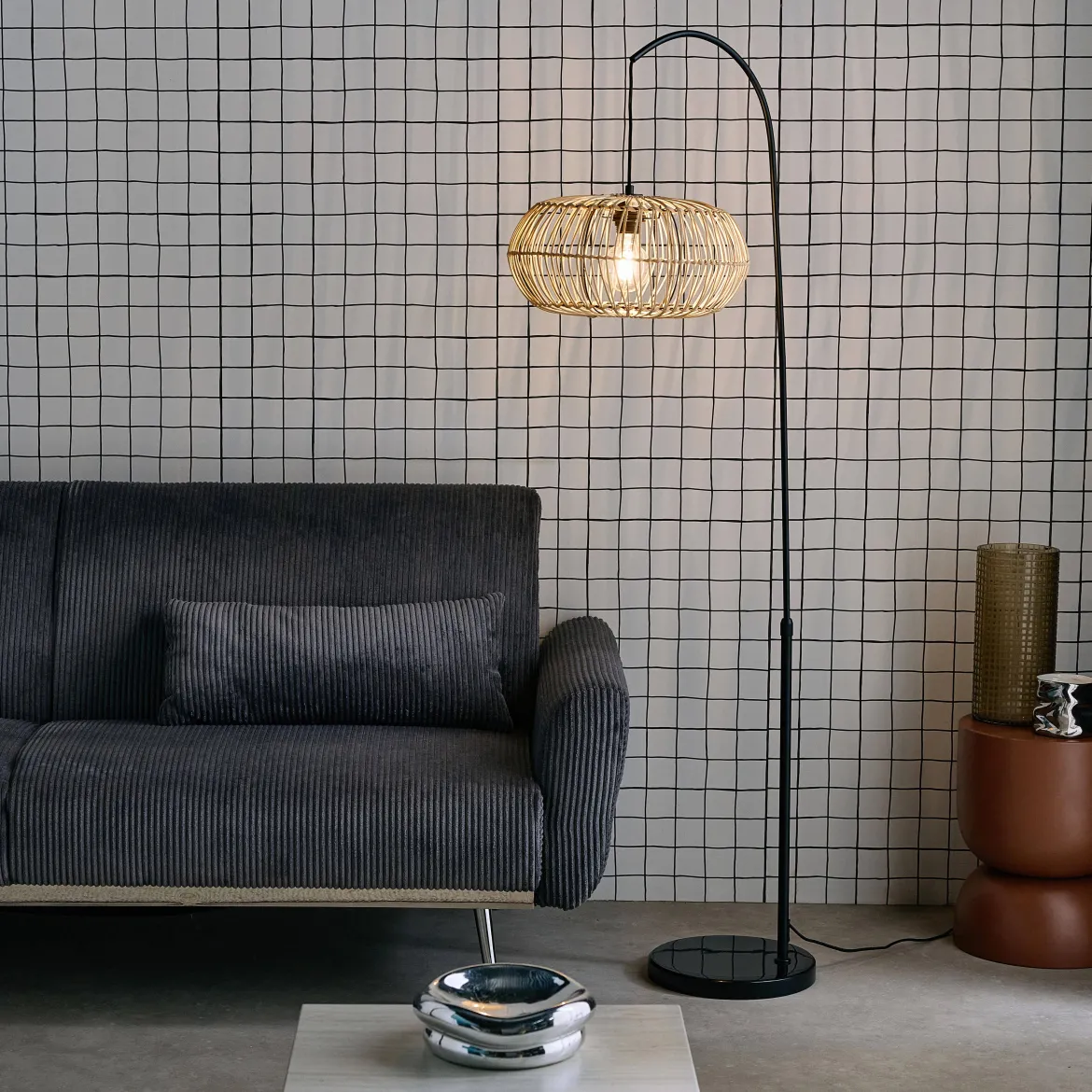Lampadario interno rattan naturale H 170cm