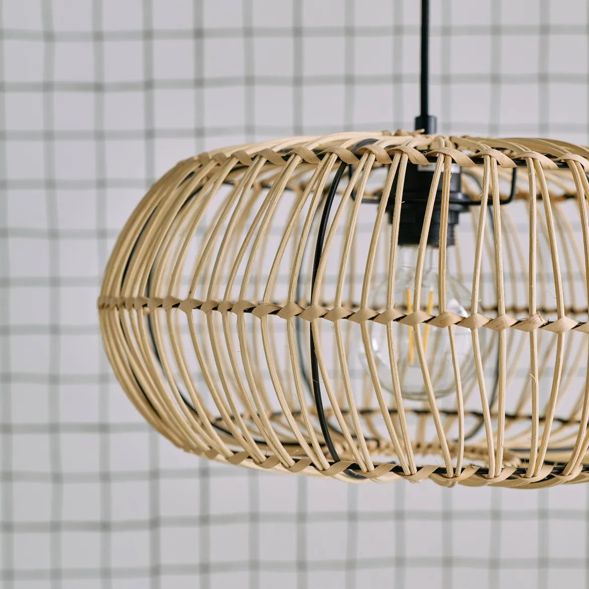 Lampadario interno rattan naturale H 170cm