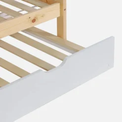 Letto a castello per bambini a forma di casa 190cm in pino naturale con cassetti