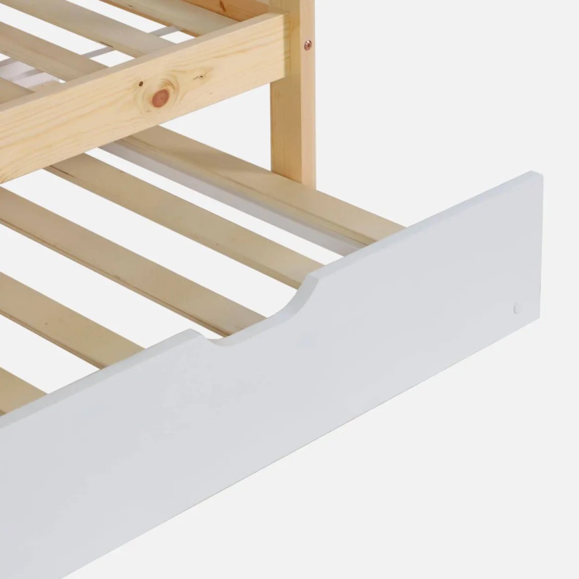 Letto a castello per bambini a forma di casa 190cm in pino naturale con cassetti