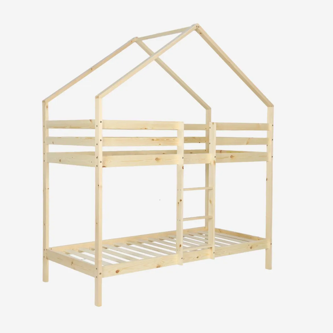 Letto a castello per bambini a forma di capanna 190cm in pino naturale