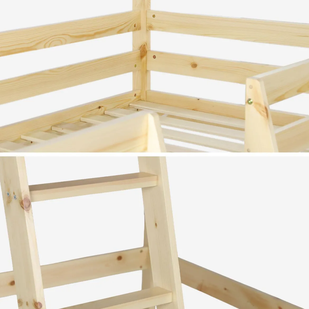 Letto a soppalco per bambini cabina 190cm in pino naturale