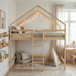 Letto a soppalco per bambini cabina 190cm in pino naturale