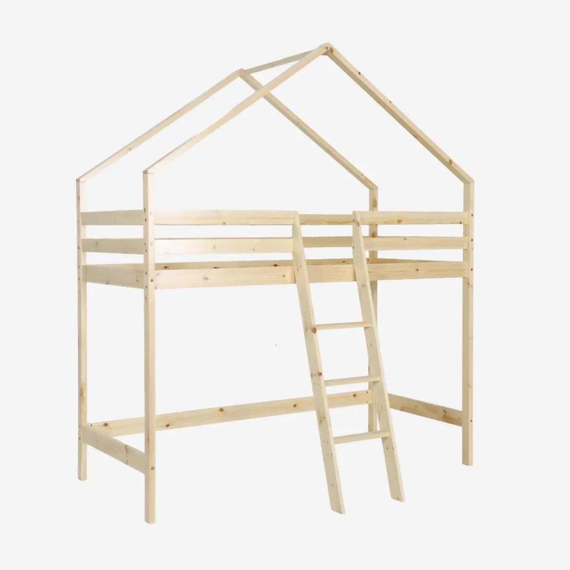 Letto a soppalco per bambini cabina 190cm in pino naturale