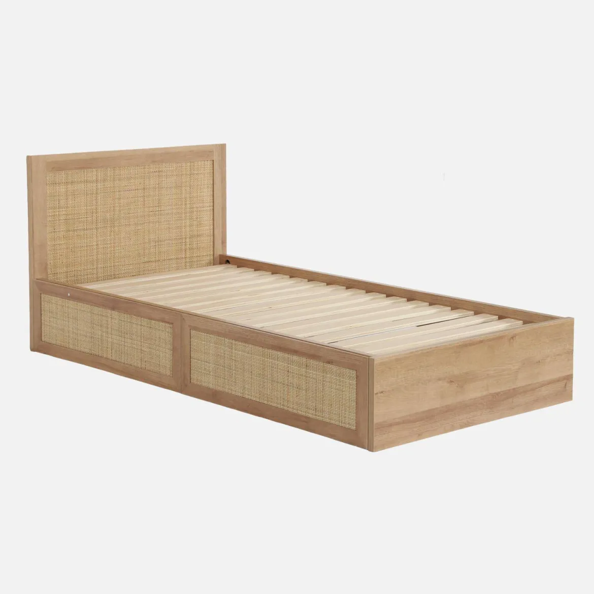 Letto bohemien con rete a doghe e testiera 90cm + 2 cassetti