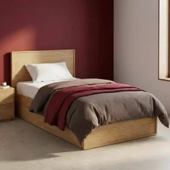 Letto con rete a doghe e testiera 90cm + 2 cassetti decorazione legno