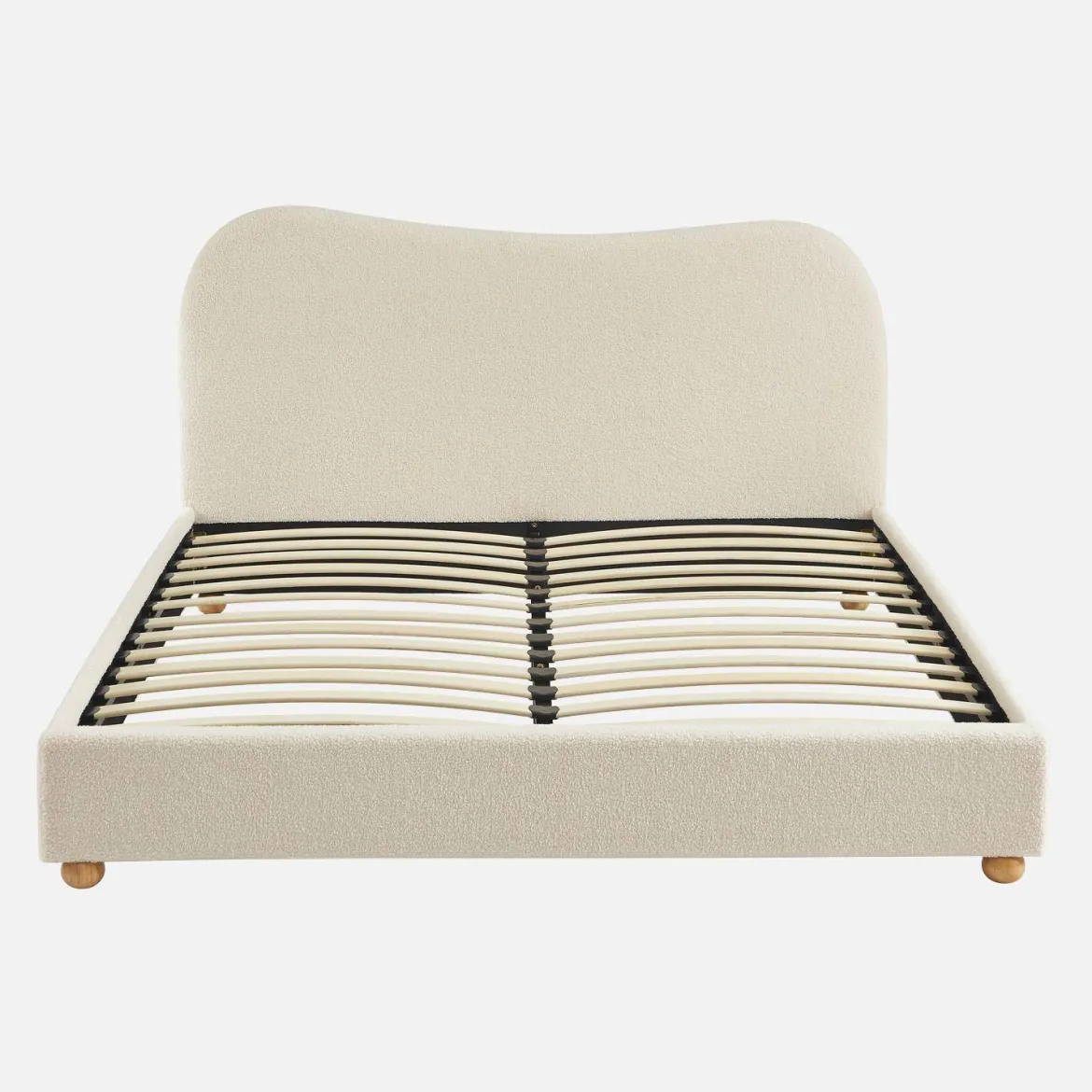 Letto con rete a doghe e testiera, bianco con finitura bouclé