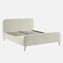 Letto con rete e testiera imbottita bouclé, 160x200cm