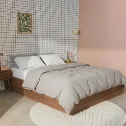 Letto contenitore con rete a doghe 140x190cm decorazione legno