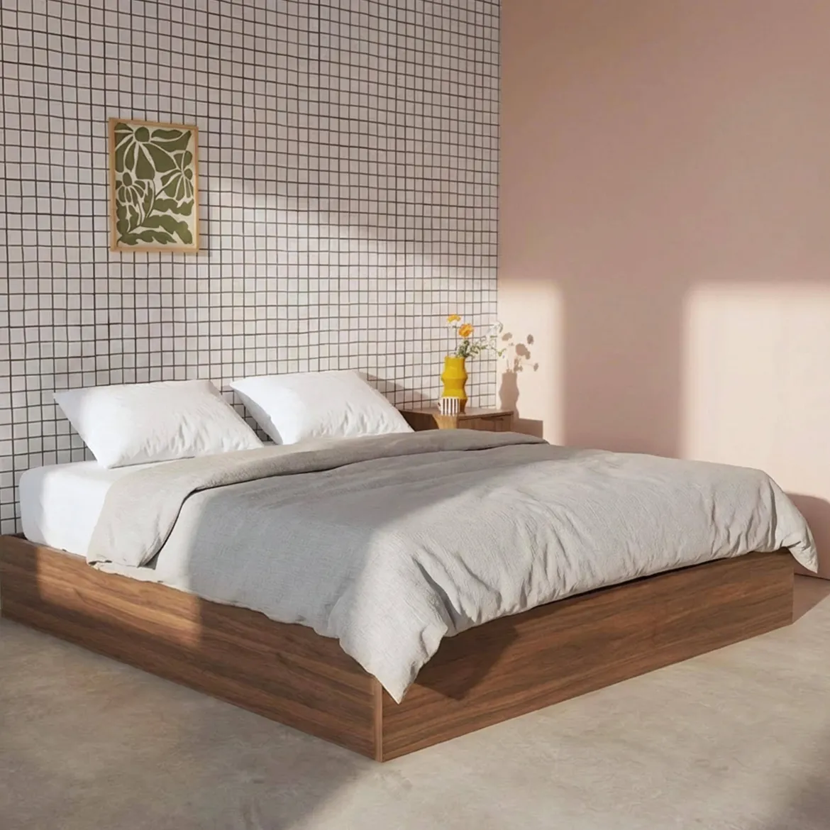 Letto contenitore con rete a doghe 160x200cm decorazione legno