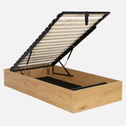 Letto contenitore con rete a doghe 90x190cm decorazione legno